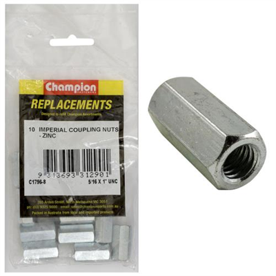 Champion 5/16in x 1in UNC Hex Coupler Nut -10pk