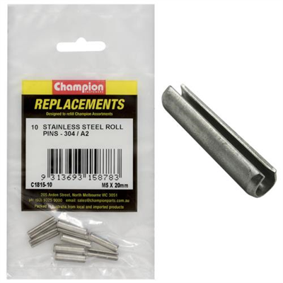 Champion 5mm x 20mm Stainless Roll Pin 304/A2 -10pk