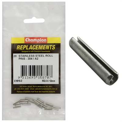 Champion 2.5mm x 12mm Stainless Roll Pin 304/A2 -20pk