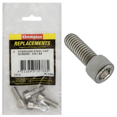 Champion M10 x 25mm Socket Cap Screw 316/A4 -4pk