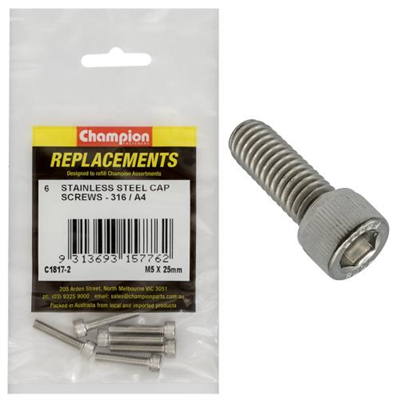 Champion M5 x 25mm Socket Cap Screw 316/A4 -6pk