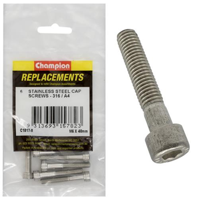 Champion M6 x 40mm Socket Cap Screw 316/A4 -6pk