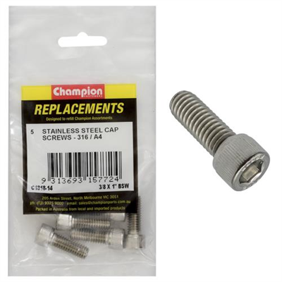 Champion 3/8in x 1in BSW Socket Cap Screw 316/A4 -5pk