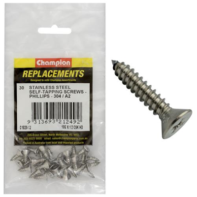 Champion 10G x 1/2in S/Tapping Screw Csk Hd Phillips 304/A2