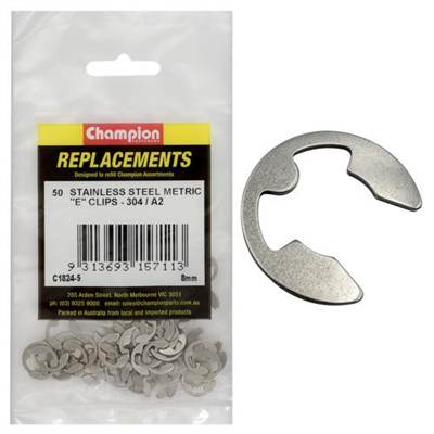 Champion 8mm Stainless E-Clips 304/A2 -50pk
