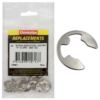Champion 12mm Stainless E-Clips 304/A2 -25pk