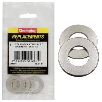 Champion 5/8in x 1-1/4in Stainless Flat Washer 304/A2 -5pk