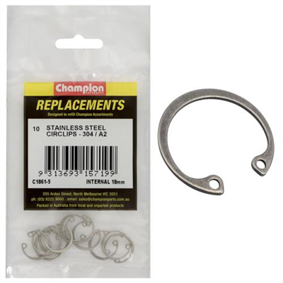 Champion 18mm Stainless internal Circlip 304/A2 -10pk