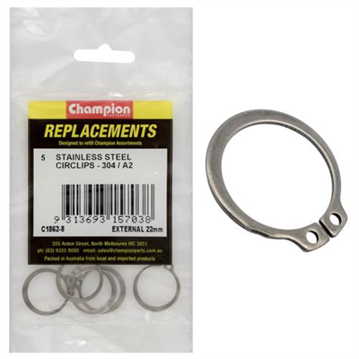 Champion 22mm Stainless External Circlip 304/A2 -5pk