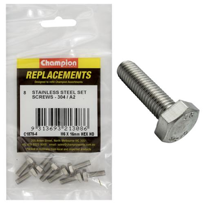 Champion M6 x 16mm Stainless Set Screw 304/A2 -8pk