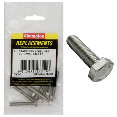 Champion M6 x 40mm Stainless Set Screw 304/A2 -8pk