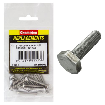 Champion M4 x 35mm Stainless Set Screw 304/A2 -15pk