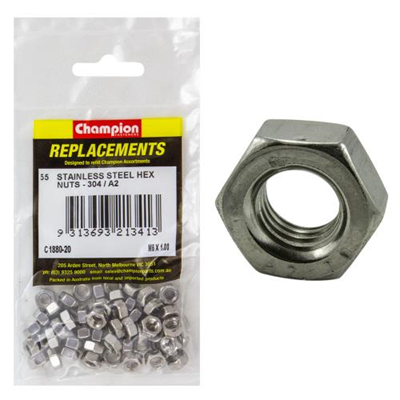 Champion M6 x 1.00 Stainless Hex Nut 304/A2 -55pk