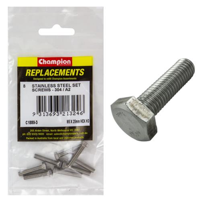 Champion M5 x 25mm Stainless Set Screw 304/A2 -8pk