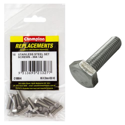 Champion M6 x 20mm Stainless Set Screw 304/A2 -15pk