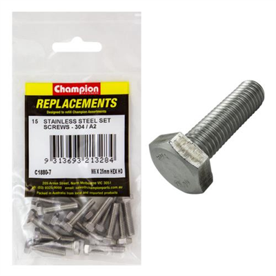 Champion M6 x 25mm Stainless Set Screw 304/A2 -15pk