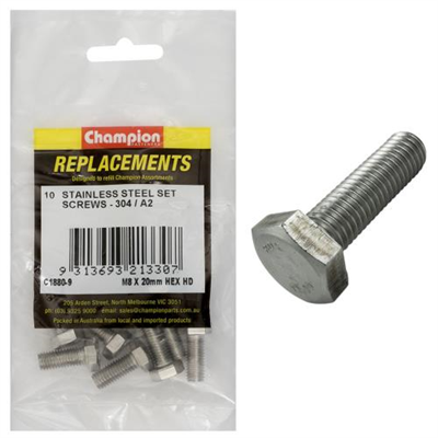 Champion M8 x 20mm Stainless Set Screw 304/A2 -10pk