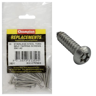 Champion 10G x1-1/2in Self-Tapping Screw Pan Tpx 304/A2-15pk
