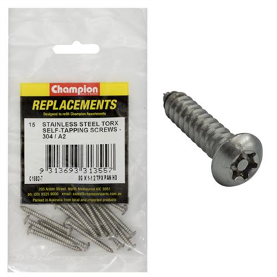 Champion 8G x 1-1/2in Self-Tapping Screw Pan Tpx 304/A2-15pk