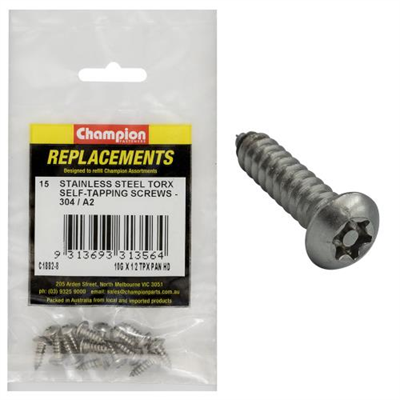 Champion 10G x 1/2in Self-Tapping Screw Pan Tpx 304/A2 -15pk