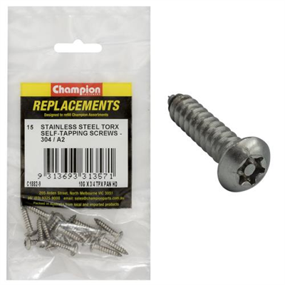 Champion 10G x 3/4in Self-Tapping Screw Pan Tpx 304/A2 -15pk