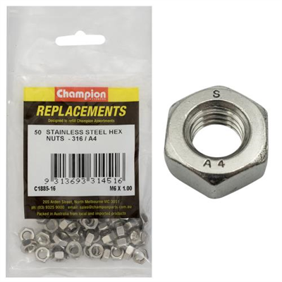 Champion M6 x 1.00 Hex Plain Nut -316/A4 -50pk