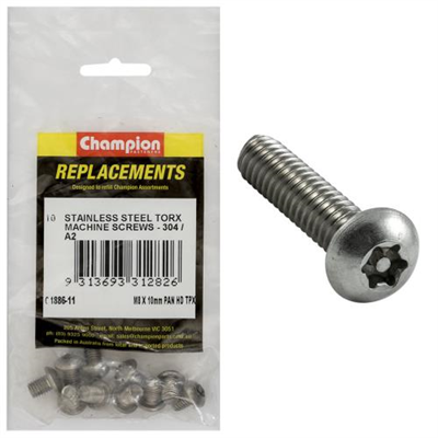Champion M8 x 10mm Machine Screw -Pan -Tpx -304/A2 -10pk