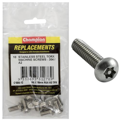 Champion M8 x 16mm Machine Screw -Pan -Tpx -304/A2 -10pk