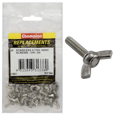 Champion M4 x 10mm Wing Screw -316/A4 -25pk