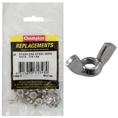 Champion M6 x 1.00 Wing Nut -316/A4 -20pk