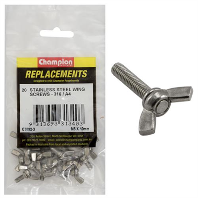 Champion M5 x 10mm Wing Screw -316/A4 -20pk