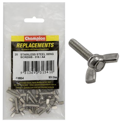 Champion M5 x 20mm Wing Screw -316/A4 -20pk