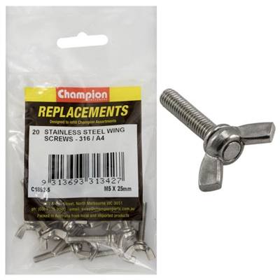 Champion M5 x 25mm Wing Screw -316/A4 -20pk