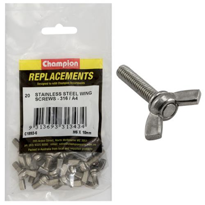 Champion M6 x 10mm Wing Screw -316/A4 -20pk