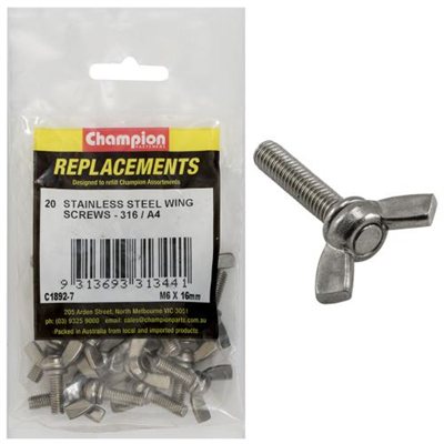 Champion M6 x 16mm Wing Screw -316/A4 -20pk