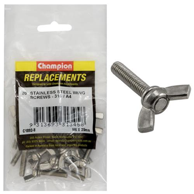 Champion M6 x 25mm Wing Screw -316/A4 -20pk
