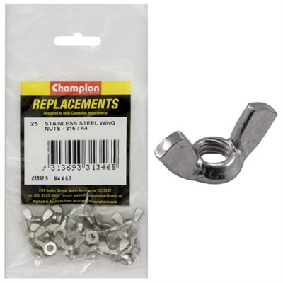 Champion M4 x 0.7 Wing Nut -316/A4 -25pk