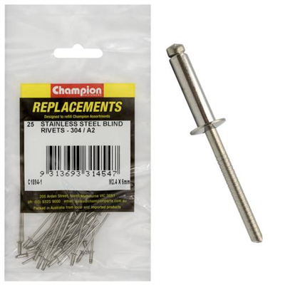 Champion 2.4mm x 6mm Blind Rivet -304/A2 -25pk