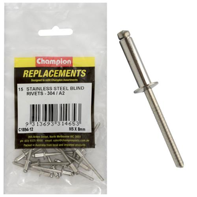 Champion 5.0mm x 8mm Blind Rivet -304/A2 -15pk