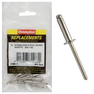 Champion 5.0mm x 12mm Blind Rivet -304/A2 -15pk