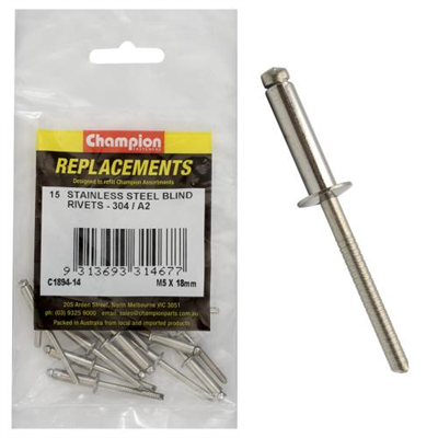 Champion 5.0mm x 18mm Blind Rivet -304/A2 -25pk