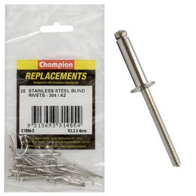 Champion 3.2mm x 6mm Blind Rivet -304/A2 -25pk