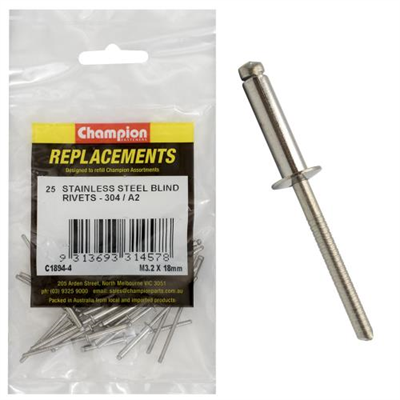 Champion 3.2mm x 18mm Blind Rivet -304/A2 -25pk