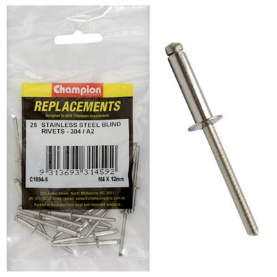 Champion 4.0mm x 12mm Blind Rivet -304/A2 -25pk