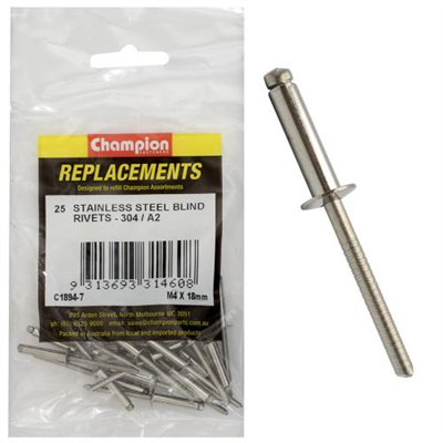 Champion 4.0mm x 18mm Blind Rivet -304/A2 -25pk