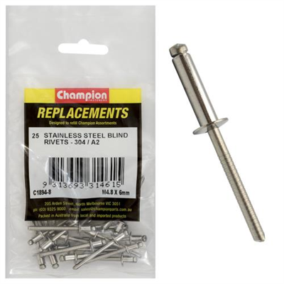 Champion 4.8mm x 6mm Blind Rivet -304/A2 -25pk