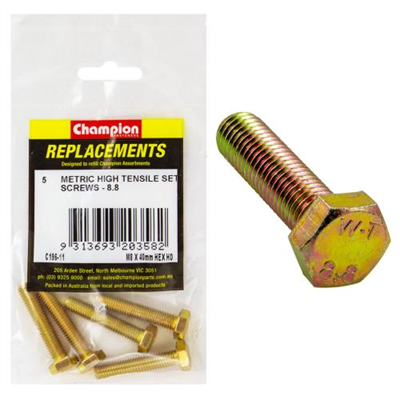 Champion M8 x 40mm x 1.25 Set Screw -Gr.8.8 -5pk