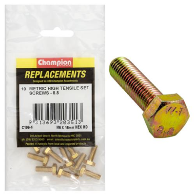 Champion M6 x 16mm x 1.00 Set Screw -Gr.8.8 -10pk