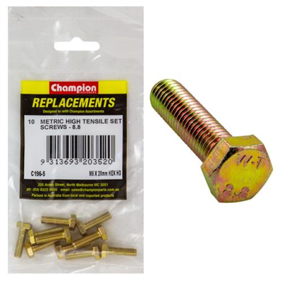 Champion M6 x 20mm x 1.00 Set Screw -Gr.8.8 -10pk
