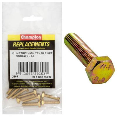 Champion M6 x 25mm x 1.00 Set Screw -Gr.8.8 -10pk